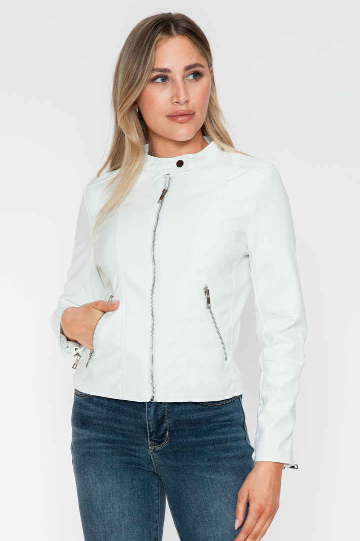 Snobbish Pu Leather Zip Up Jacket With Pockets 1