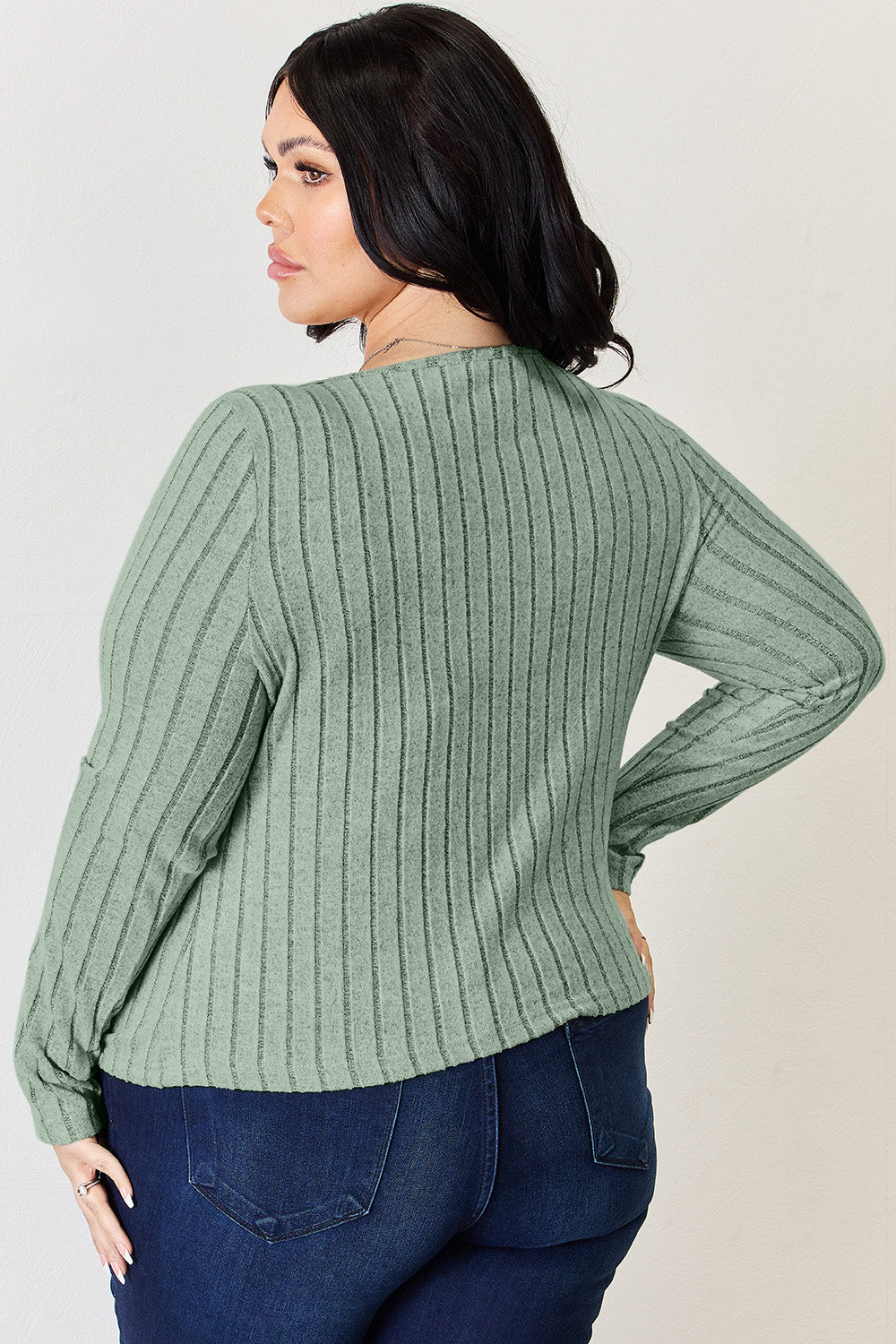 Sky Blue Basic Bae Full Size Ribbed Long Sleeve T Shirt