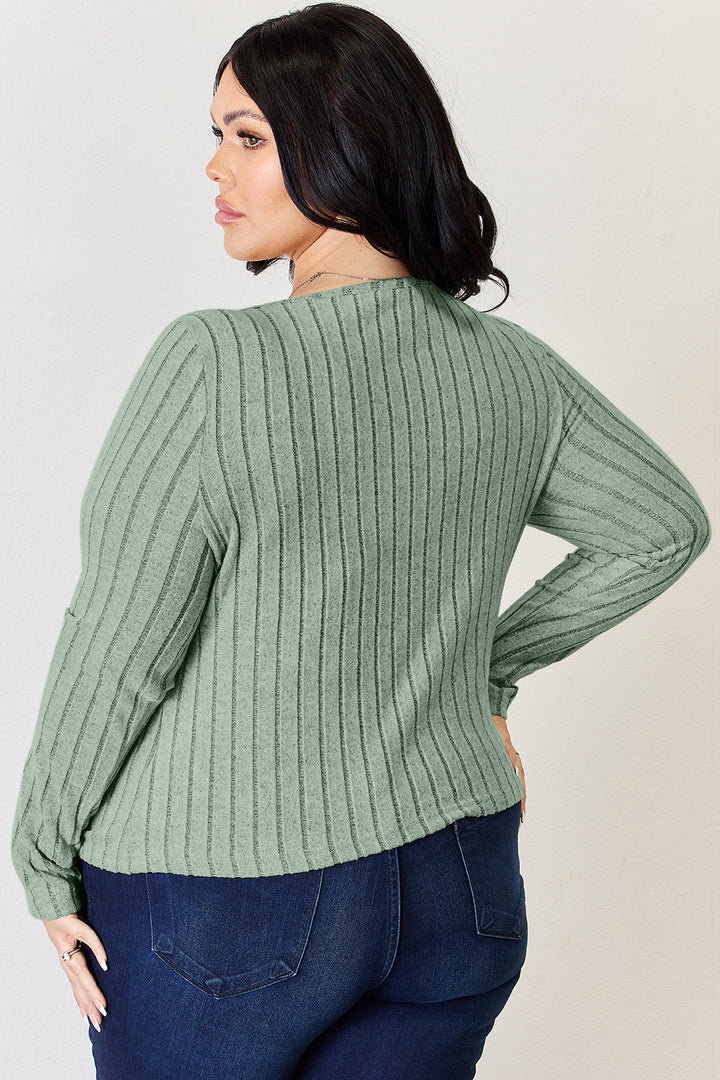 Sky Blue Basic Bae Full Size Ribbed Long Sleeve T Shirt
