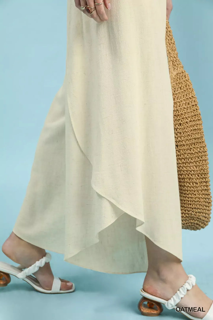 Umgee Flowy Asymmetrical Hem Wide Leg Pants 1