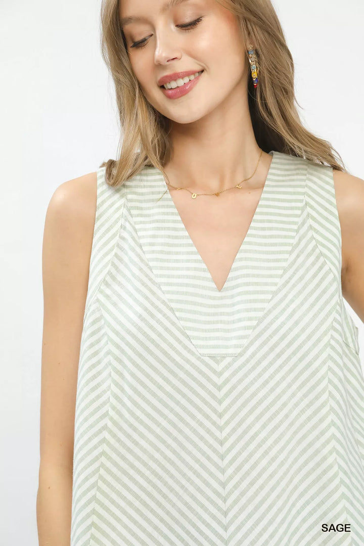 Umgee Mixed Stripe Sleeveless V Neck Top