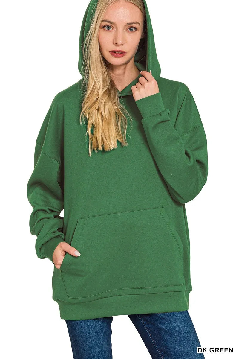 Dk Green Zenana Oversized Scuba Hoodie With Kangaroo Pocket 1