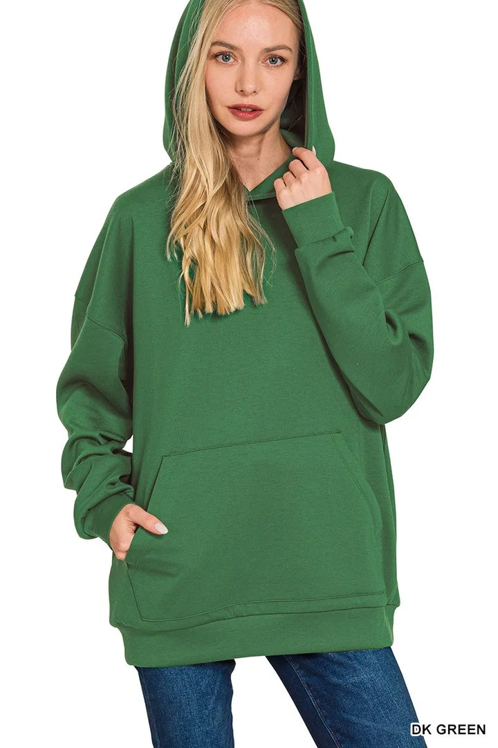 Dk Green Zenana Oversized Scuba Hoodie With Kangaroo Pocket 1
