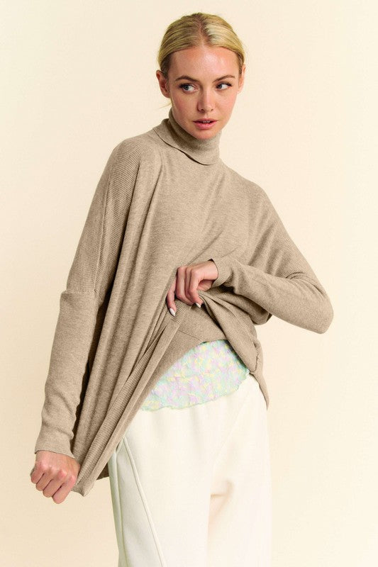 Khaki Davi Dani Turtleneck Long Sleeve Knit Top 1