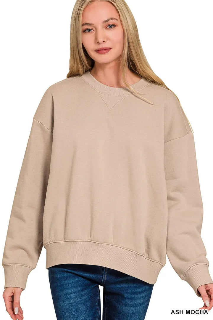 Ash Mocha Zenana Fleece Long Sleeve Sweatshirts Shorts Set