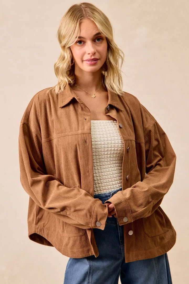 Bibi Corduroy Relaxed Fit Shacket With Back Pleat