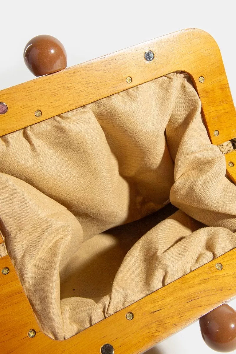 Fame Straw Braided Wooden Frame Clutch Bag