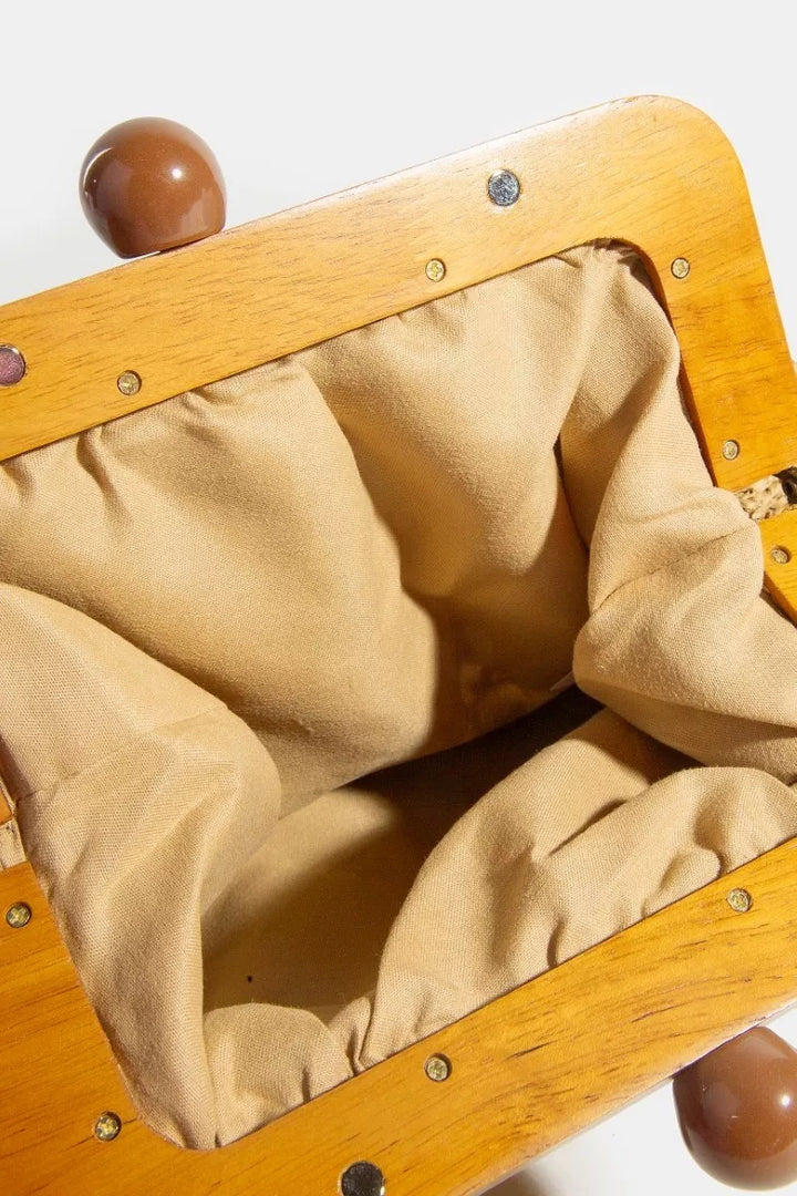Fame Straw Braided Wooden Frame Clutch Bag