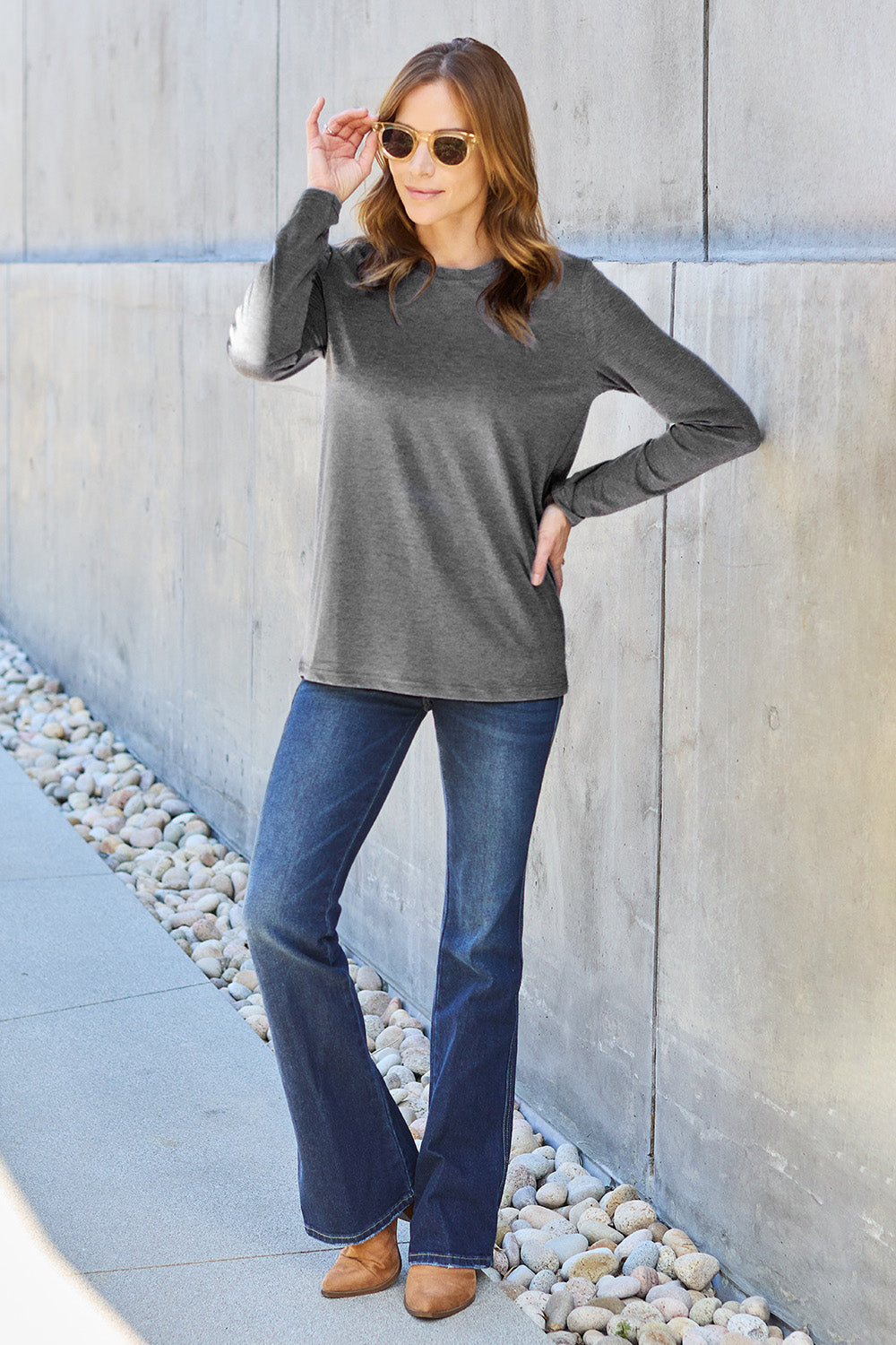 Mocha Basic Bae Full Size Round Neck Long Sleeve Top