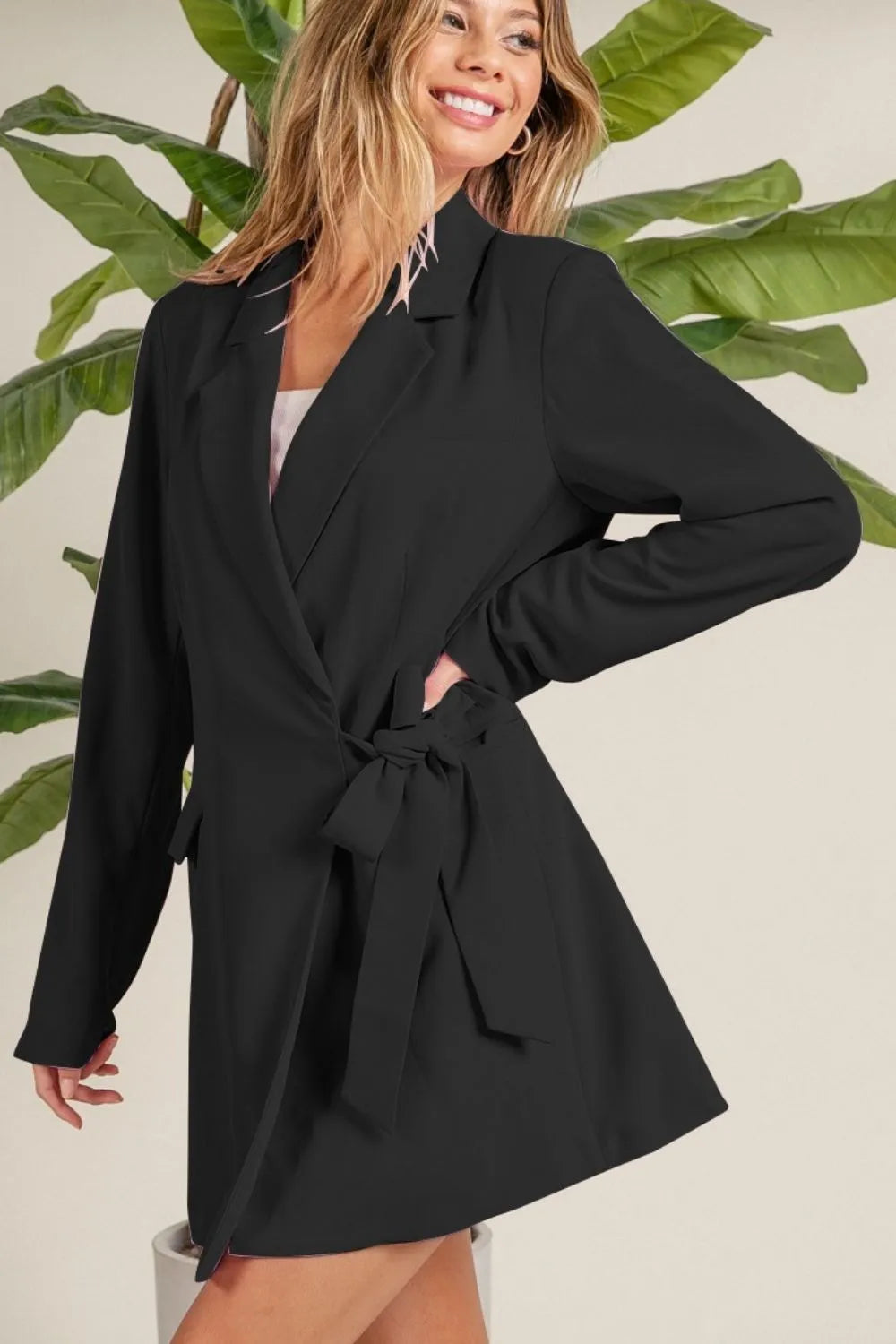 Black Bibi Wrap Tie Detailed Long Blazer
