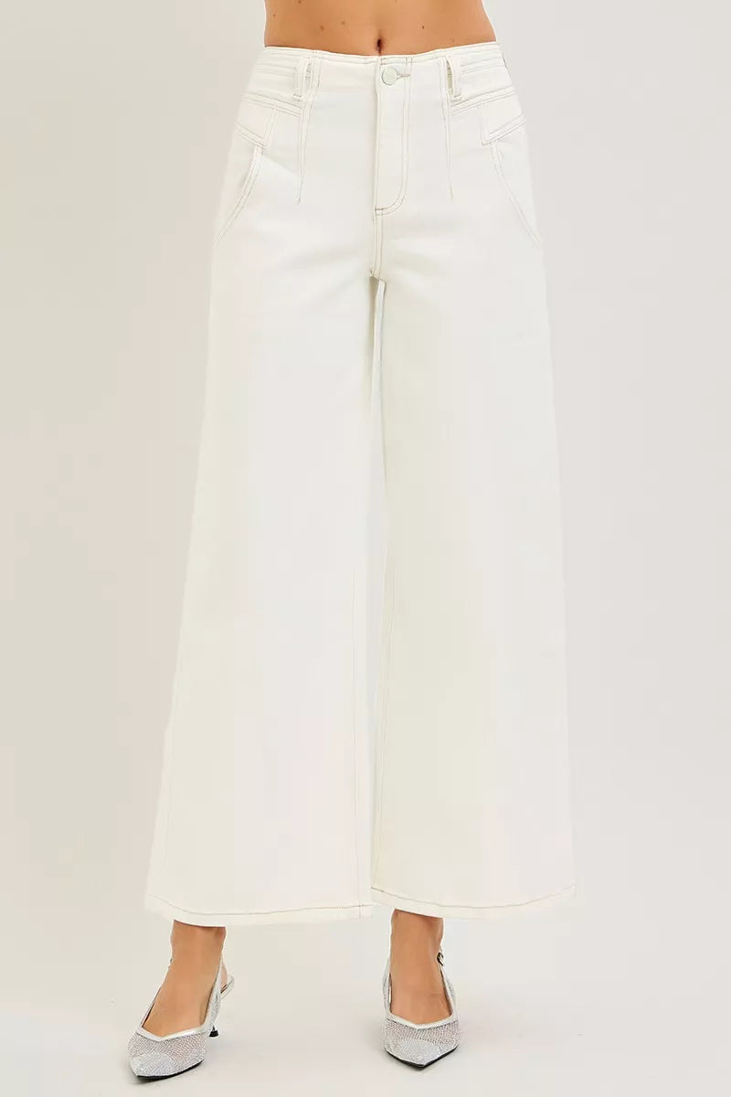 Cream Risen High Rise Ankle Wide Pants