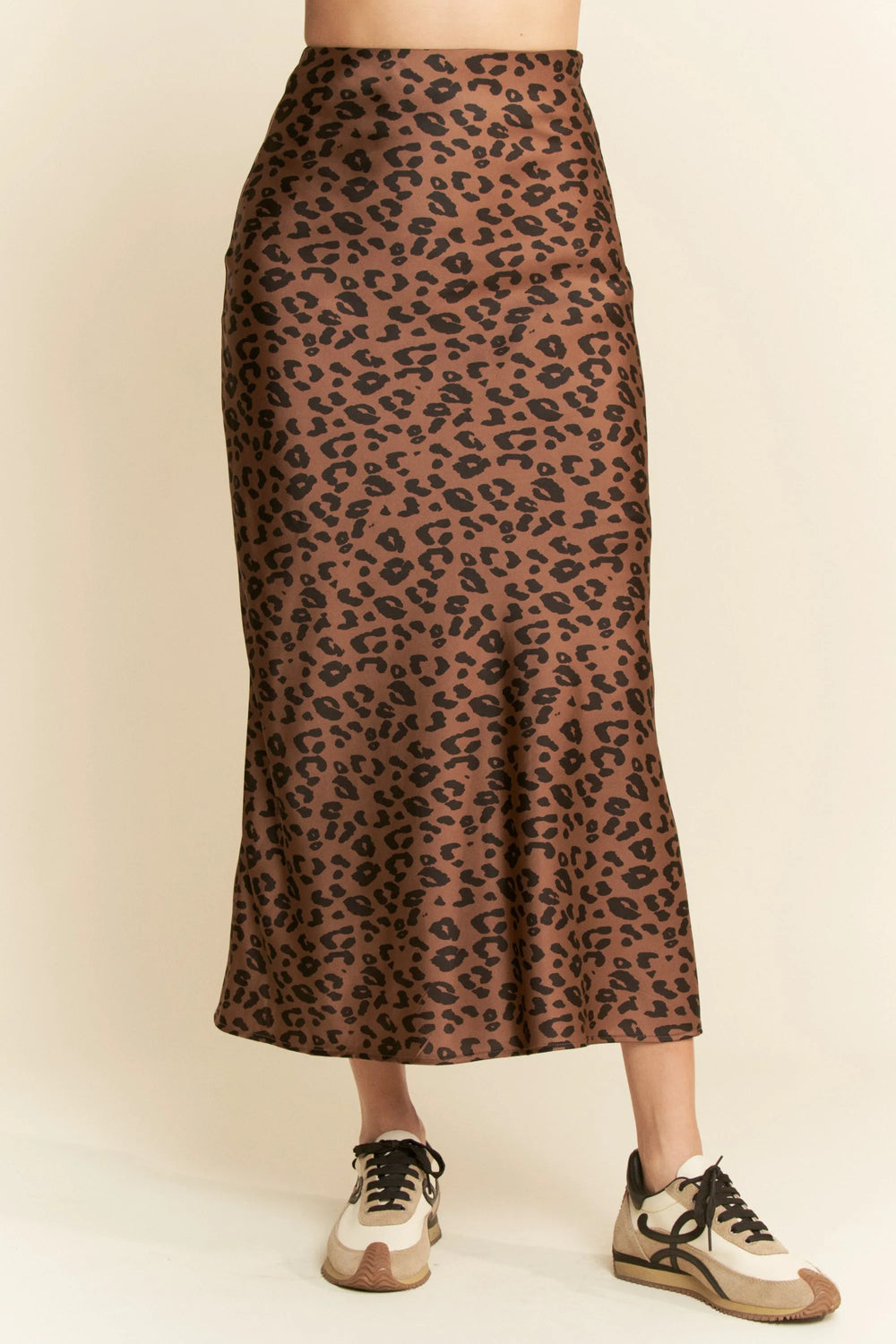 Brown Davi Dani Leopard Animal Print Long Length Skirt