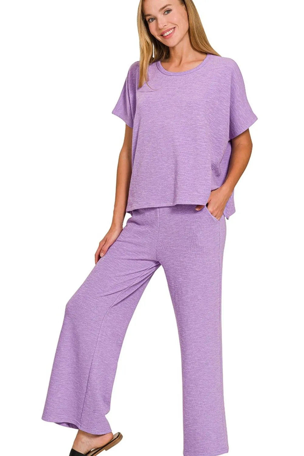 Lavender Zenana Cotton Slub Top Pants Set