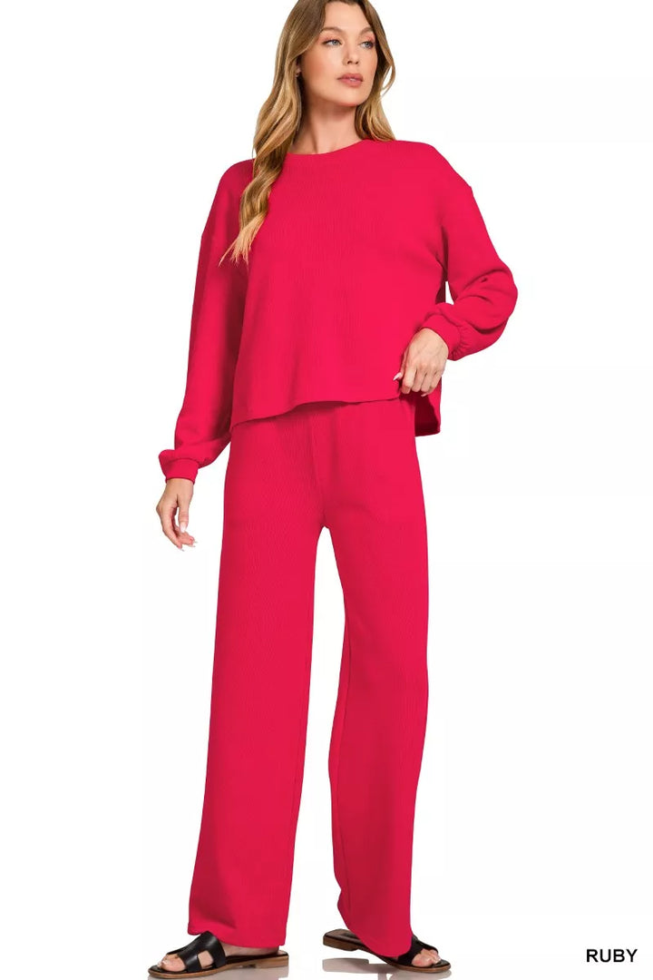 Ruby Zenana French Rib Pullover And Pants Set