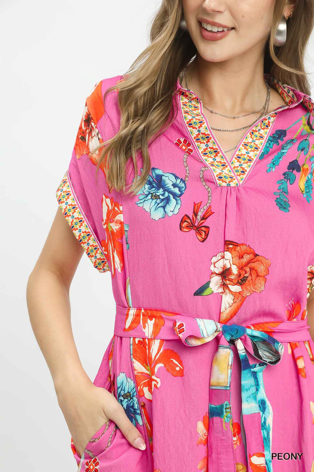 Umgee Floral Print Mini Dress With Belt 1
