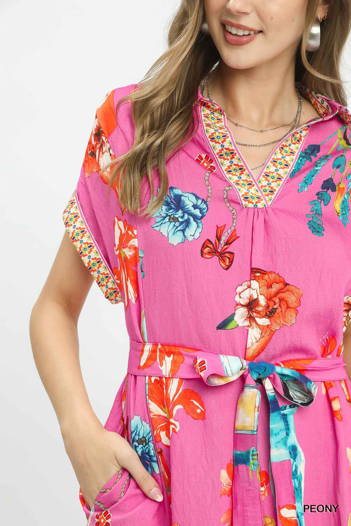Umgee Floral Print Mini Dress With Belt 1