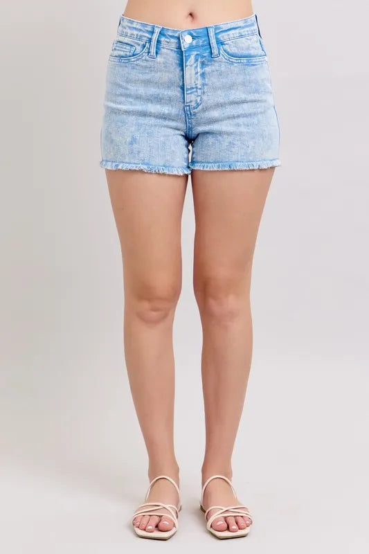 Cyan Judy Blue Mid Rise Garment Dyed Denim Shorts