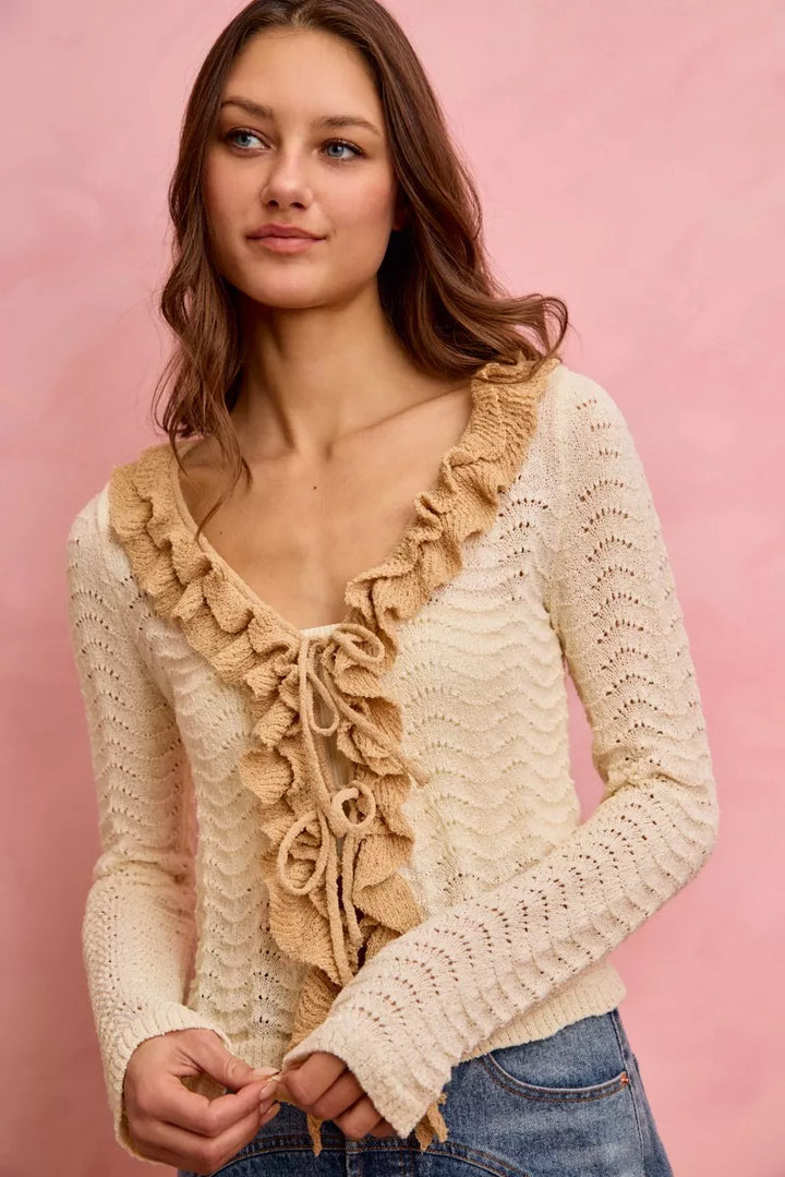 So Me Pointelle Texture Lightweight Sweater Cardigan