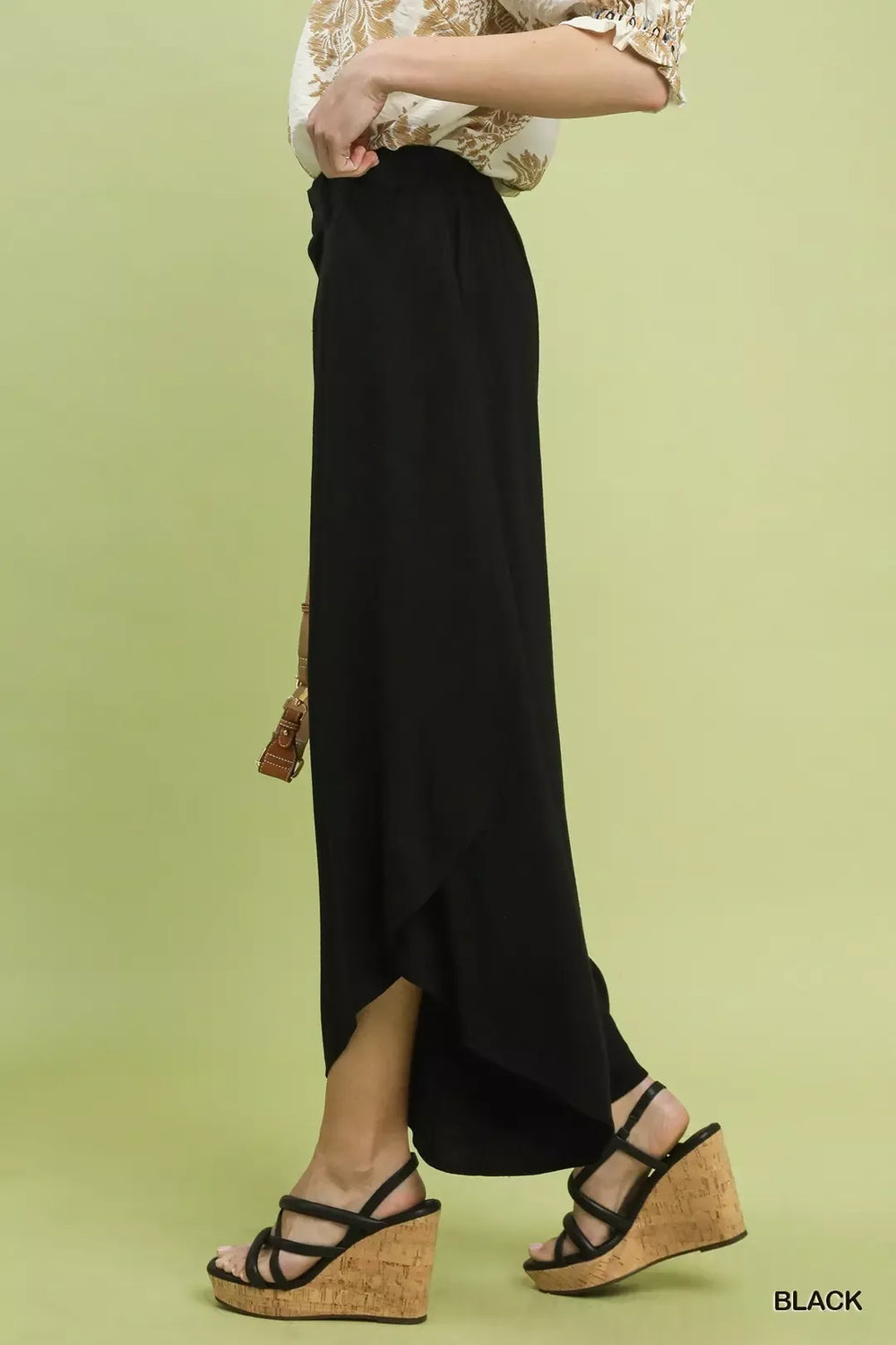 Black Umgee Flowy Asymmetrical Hem Wide Leg Pants 2