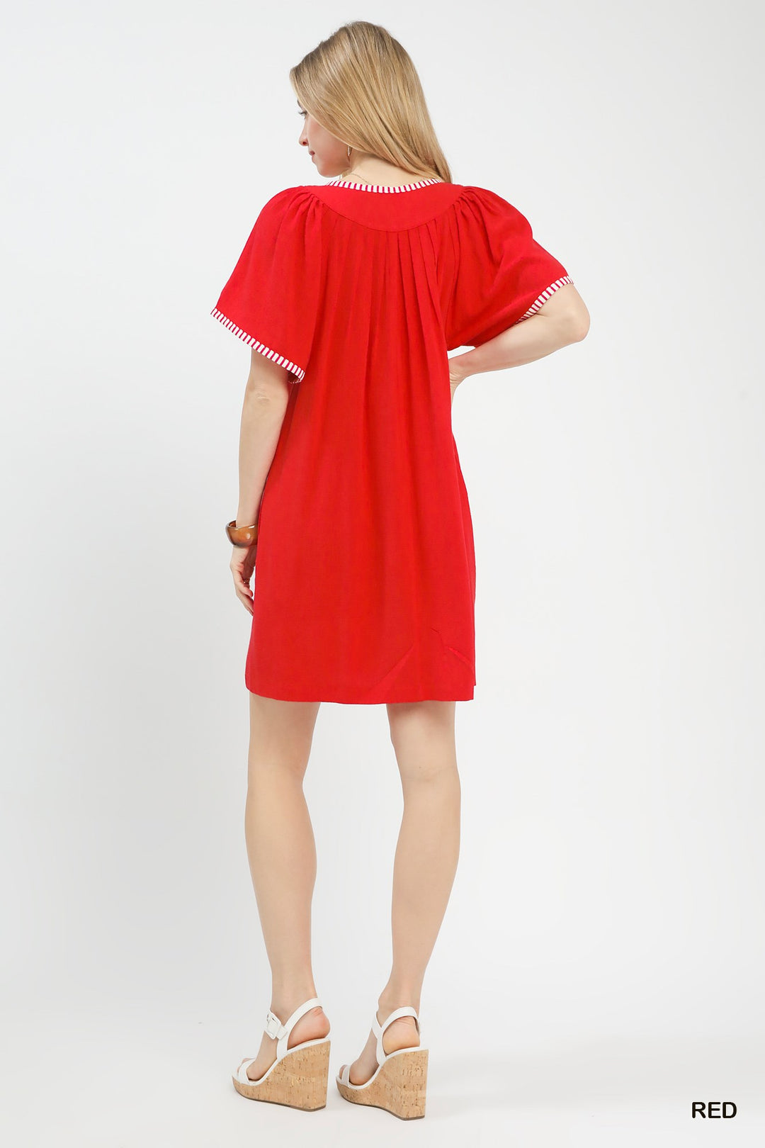 Red Umgee Linen Trim Tunic Dress