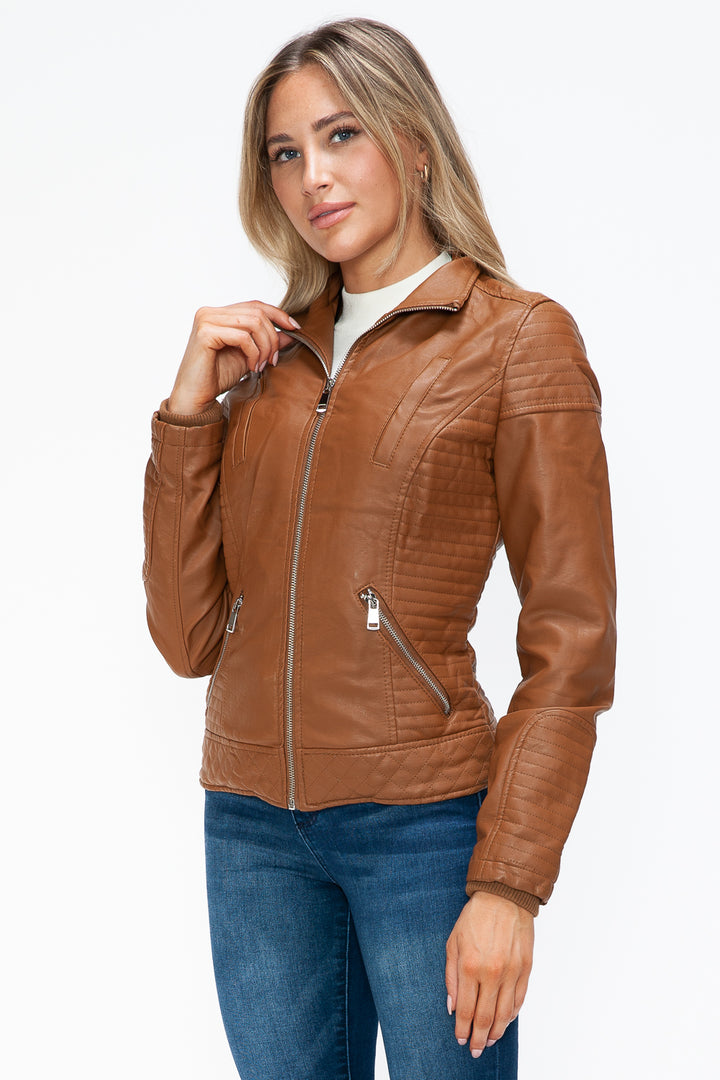 Ymi Faux Layered Double Zipper Jacket With Fuzzy Hood 4