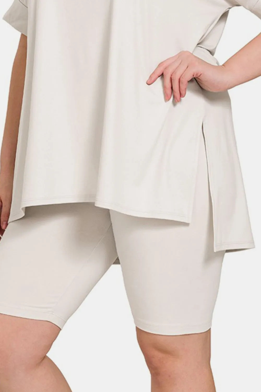 Bone Zenana Full Size V Neck Short Sleeve Slit T Shirt And Shorts Set