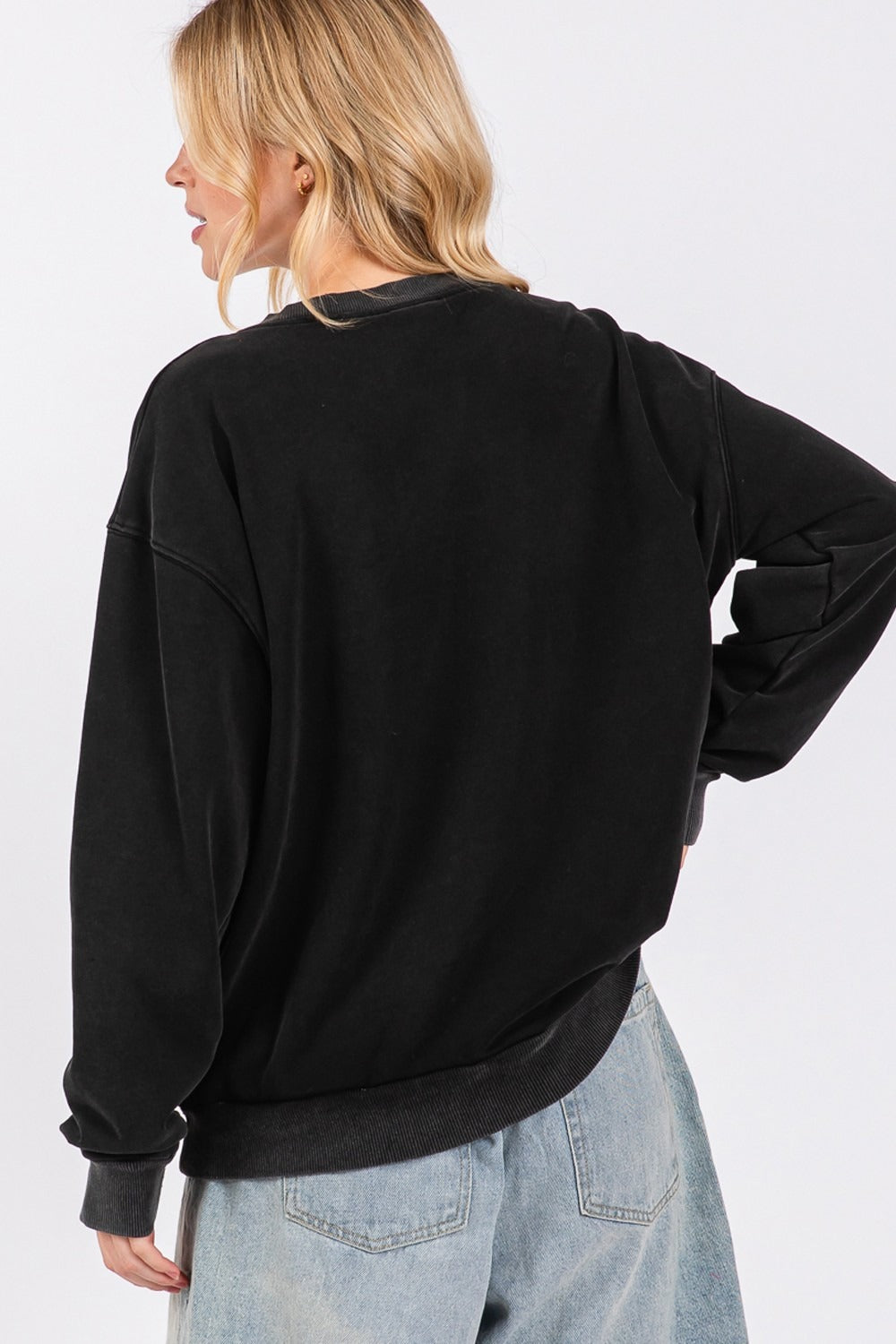 Black Sage Fig Usa Letter Patch Round Neck Sweatshirt
