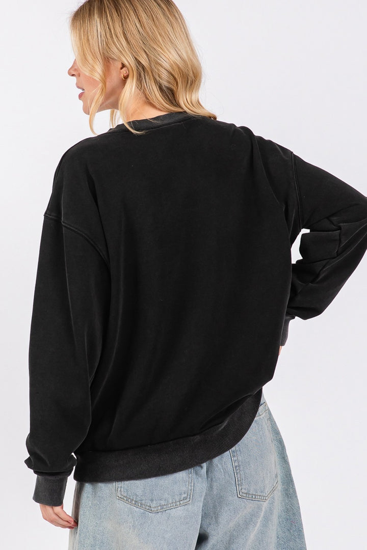 Black Sage Fig Usa Letter Patch Round Neck Sweatshirt