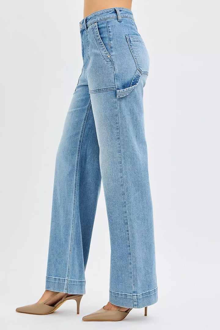 Medium Risen Full Size High Rise Straight Leg Jeans With Front Pockets Plus Size