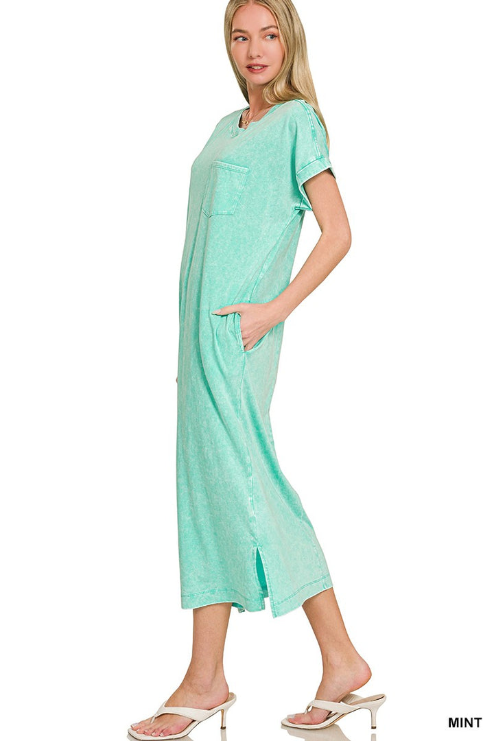 Mint Zenana Washed Exposed Seam Short Sleeve T Shirt Dress 4