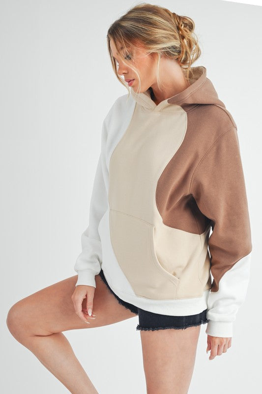 Aemi Co Color Block Hoodie With Kangaroo Pocket