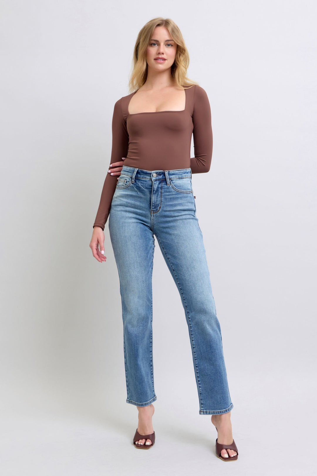Medium Judy Blue Full Size Run Vintage Wash Thermal Straight Jeans