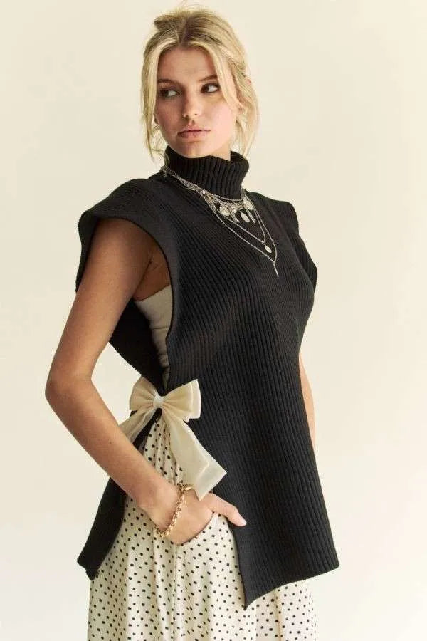 Davi Dani Side Split Turtleneck Sleeveless Knit Top