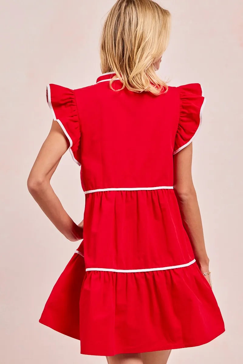 Bibi Gameday Theme Contrast Binding Ruffled Dress 1