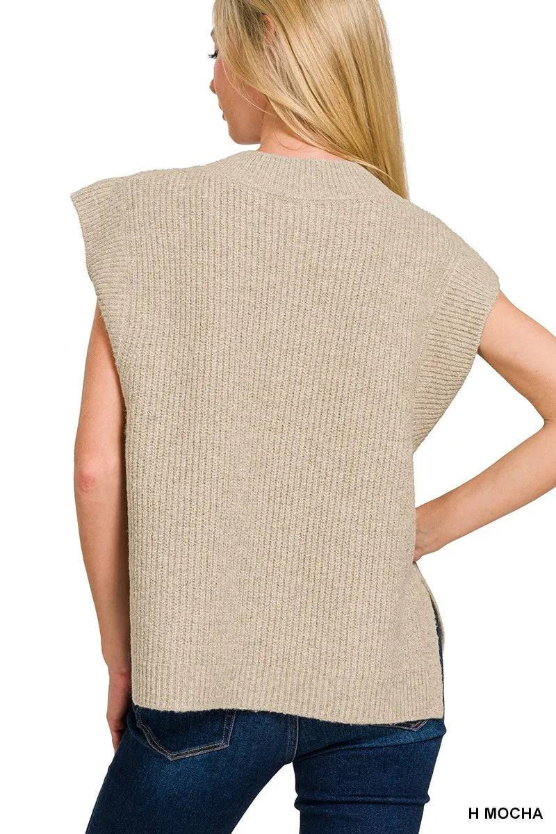 H Mocha Zenana Oversized Sweater Vest With Side Slit
