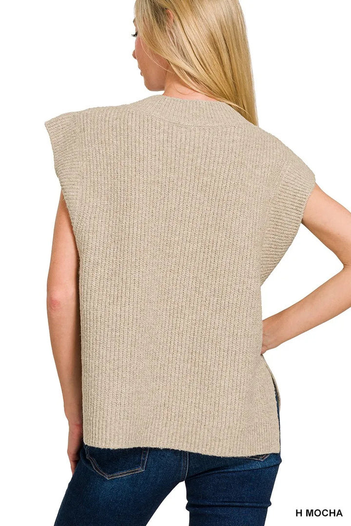 H Mocha Zenana Oversized Sweater Vest With Side Slit