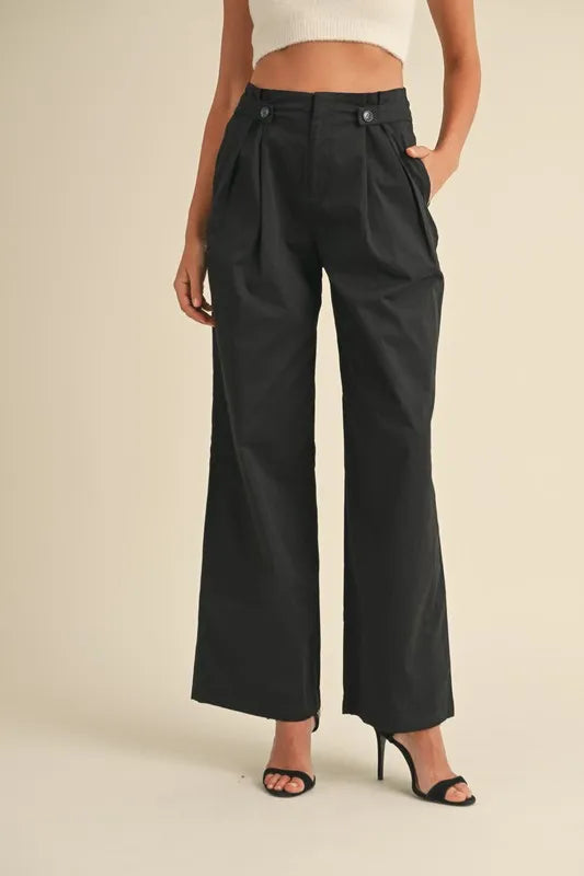 Black Mable High Waist Front Pleated Detail Wide Leg Pants