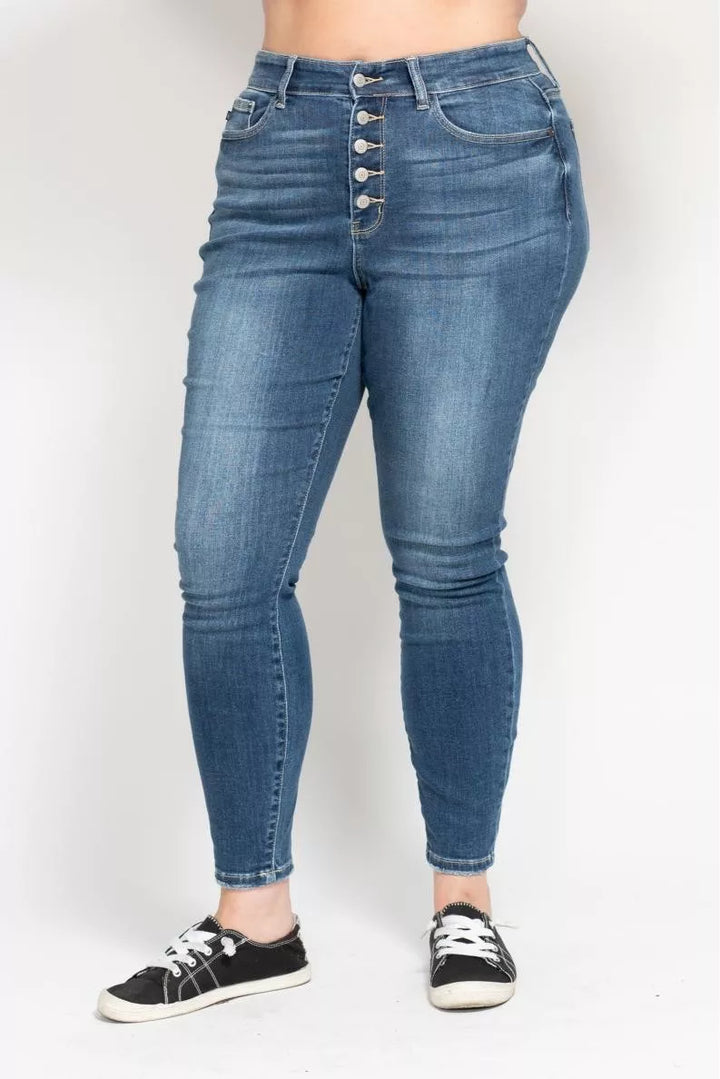 Md Judy Blue Full Size High Rise Button Fly Skinny Jeans Plus Size