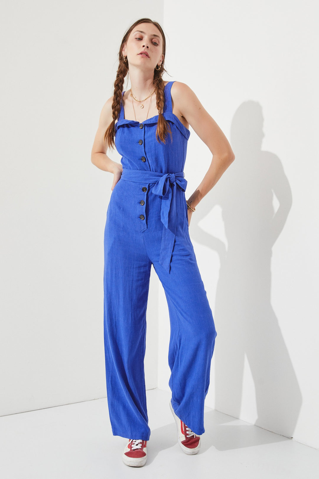 Black Sleeveless Adjustable Strap Button Down Jumpsuit