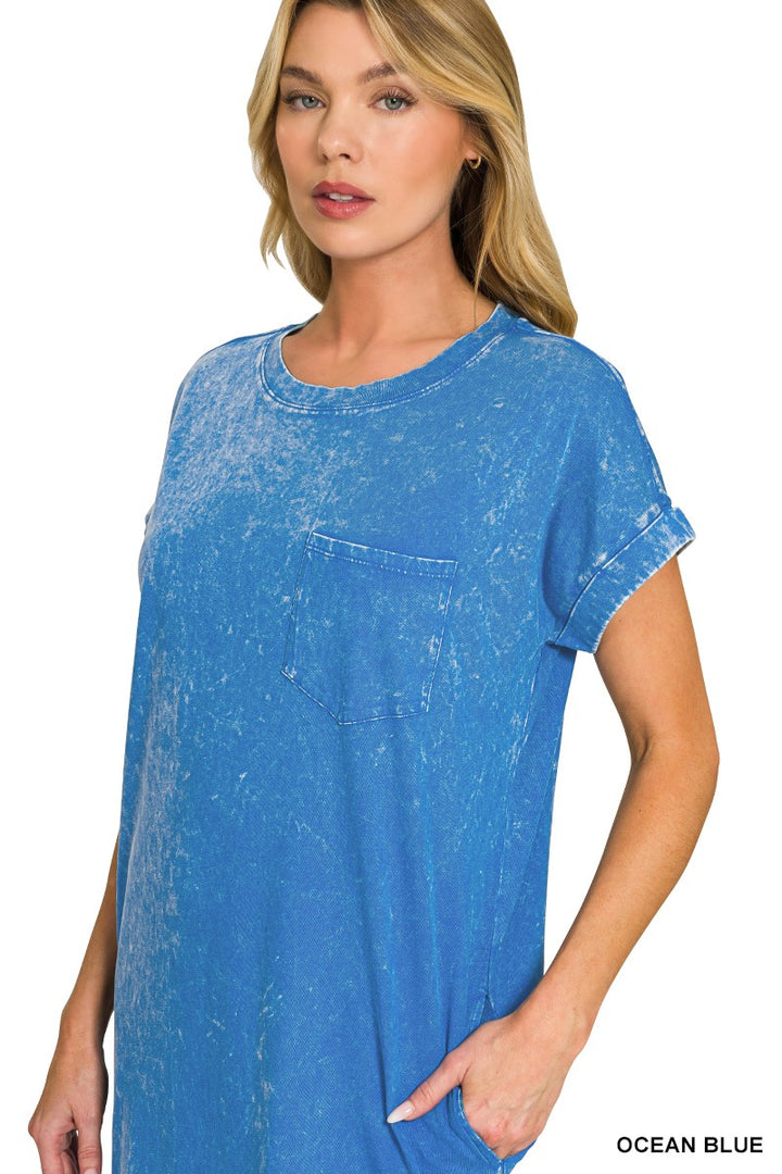 Zenana Washed Exposed Seam Short Sleeve T Shirt Dress 3