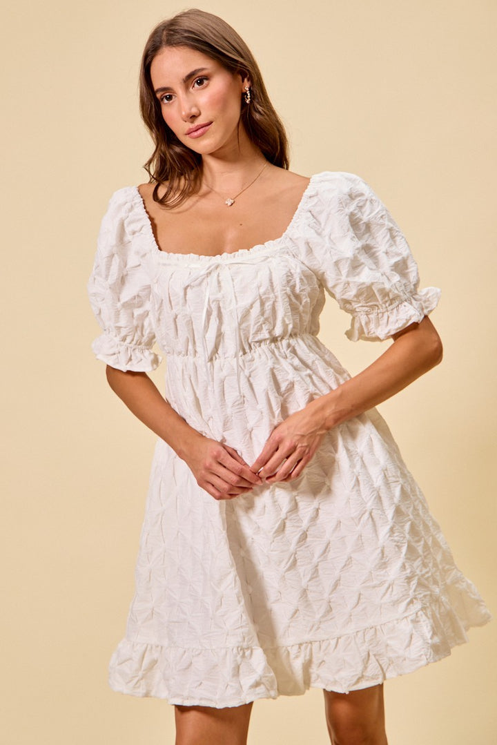 So Me Texture Woven Ruching On Bust Mini Dress