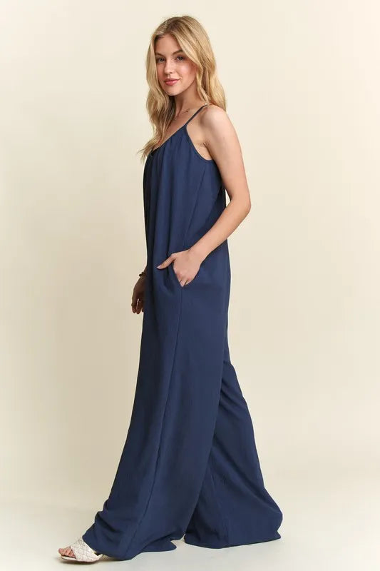 Midnight Blue Adora Wide Leg Casual Cami Jumpsuit