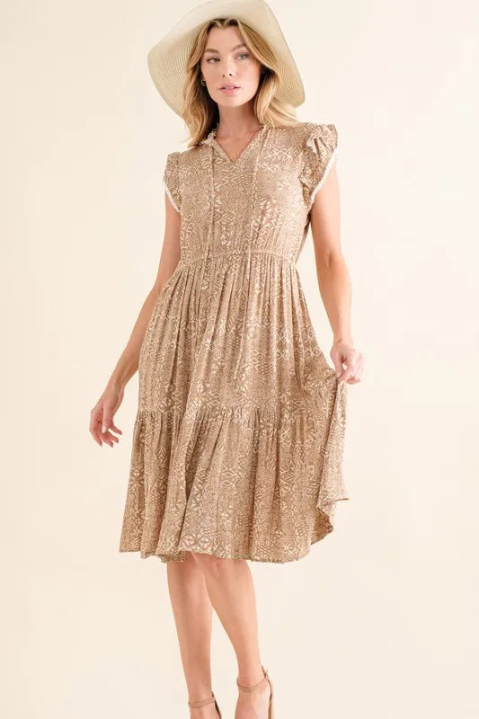 Taupe And The Why Boho Printed Tiered Maxi Dress