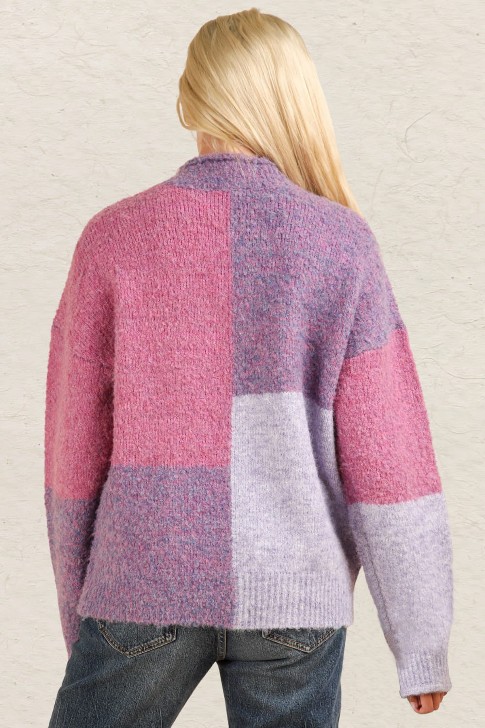 Purple Very J Color Block Mock Neck Drop Shoulder Sweater 3