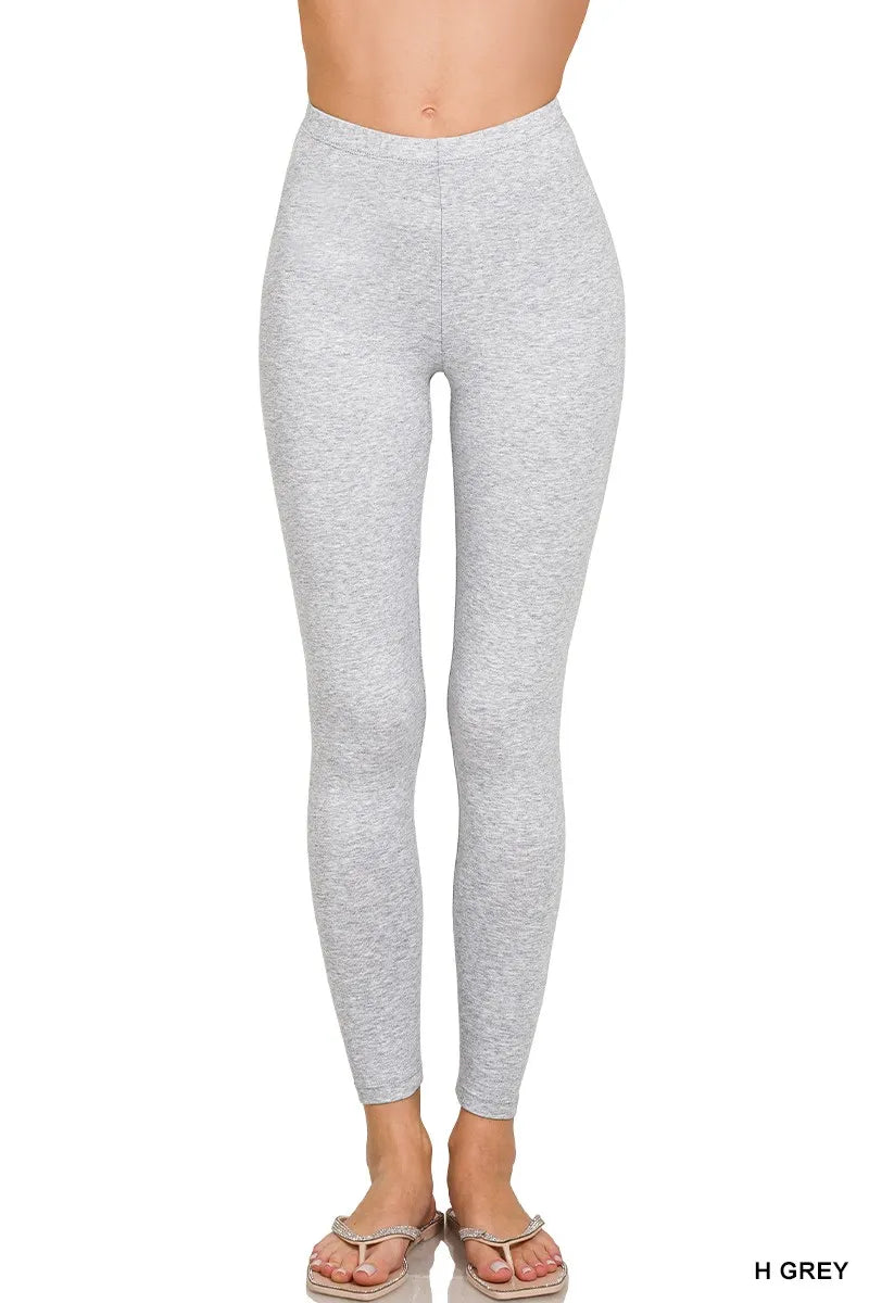 H Grey Zenana Premium Cotton Full Length Leggings