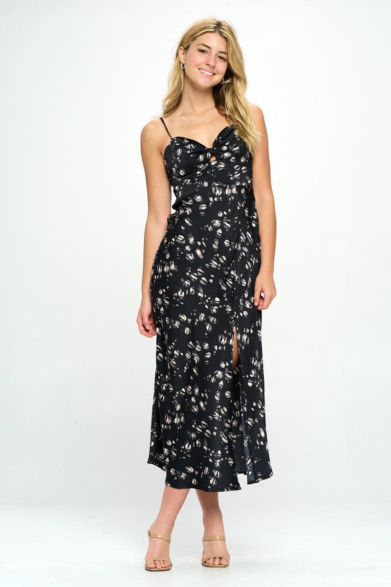 Black Satin Floral Maxi Dress