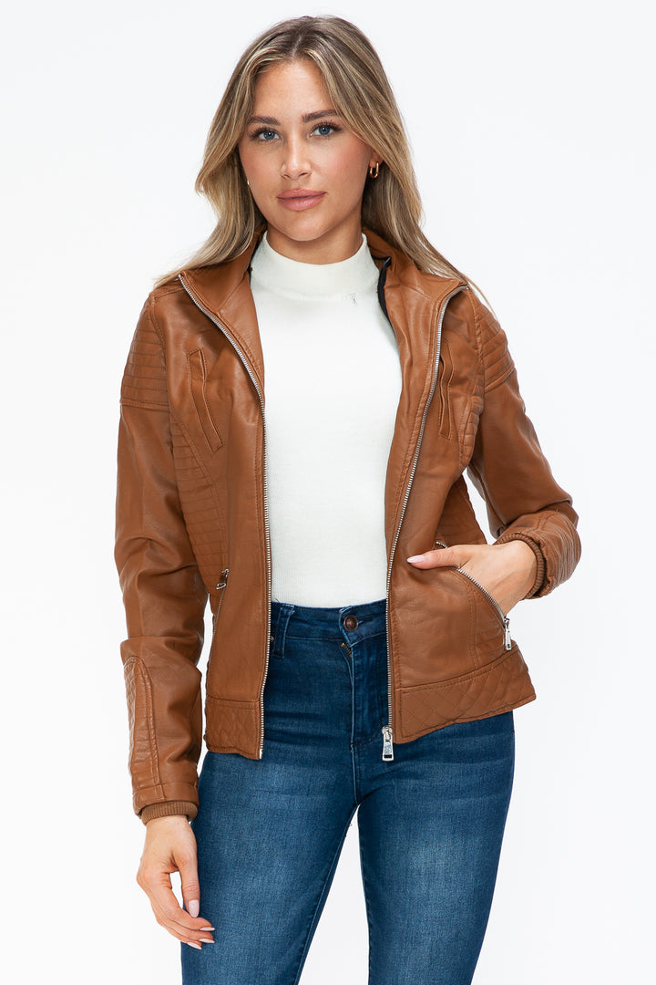 Ymi Faux Layered Double Zipper Jacket With Fuzzy Hood 4