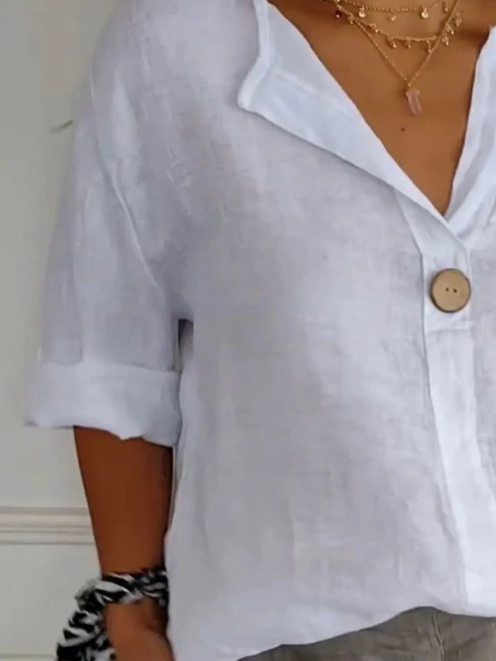 Green Full Size Linen Blend Notched Blouse Plus Size
