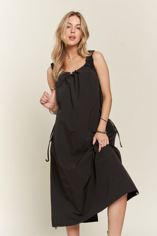 Black Adora Drawstring Slit Back Cargo Dress 1