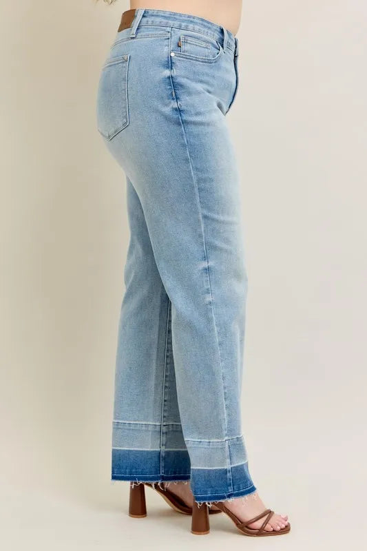 Lt Judy Blue Full Size Mr Release Hem Wide Leg Jeans Plus Size